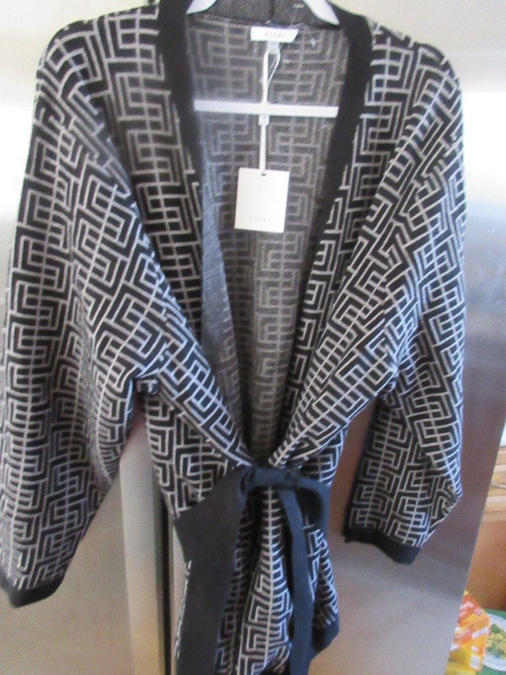 Sioni chevron gray black long sweatercoat cardigan new 2x